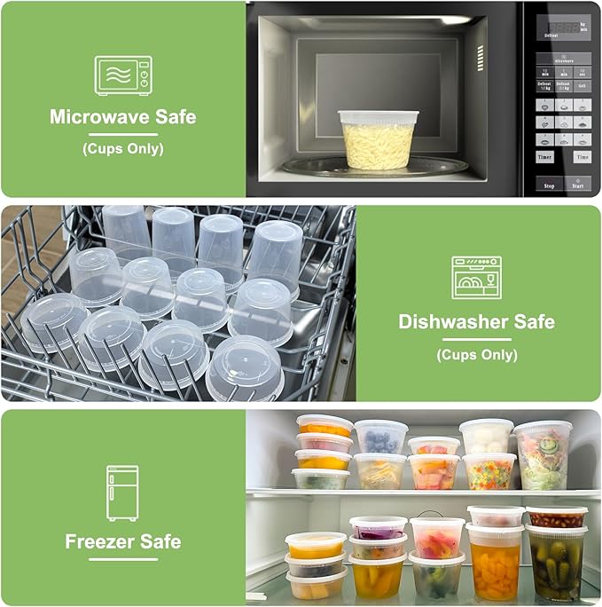 60 Sets (120-Piece) Deli Containers with Lids 8 oz, Leak-Proof & BPA Free Airtight Takeout Plastic Food Storage Containers for Soup, Freezer/Microwave/Dishwasher Safe
