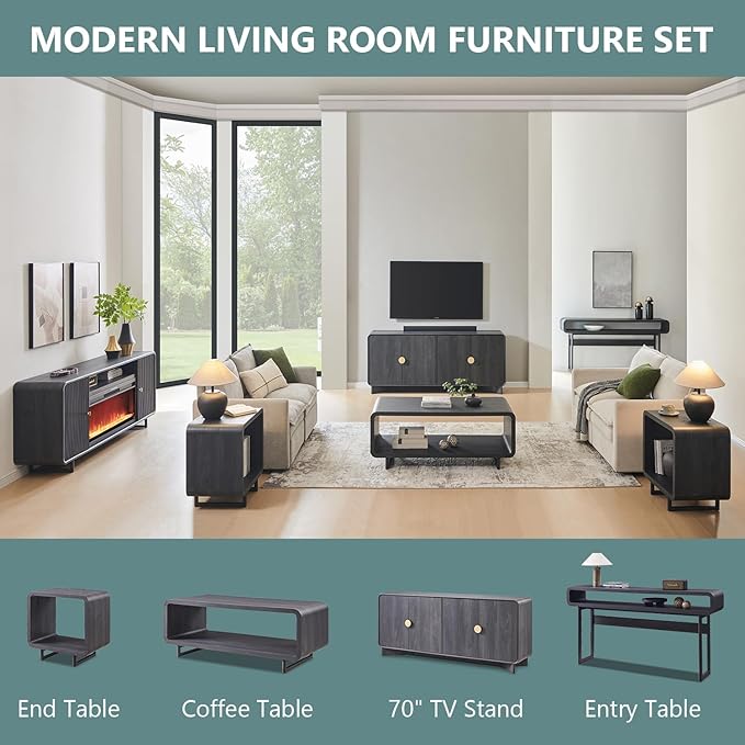 23.6" Modern End Table Set of 2, 2 Tier Side Table with Charging Station, Simple Bedside Table with Open Storage Shelf, Outlet, Wooden Nightstand for Bedroom, Living Room, Study, Dark Grey