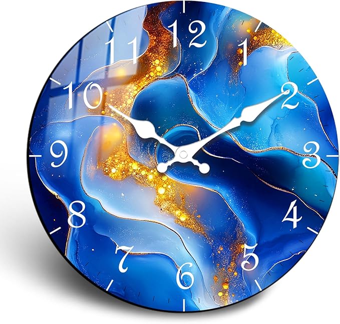 Modern Wooden Wall Clock with Marble Texture Design – Silent Sweep Movement Battery Operated 10 Inch Round Wall Decor for Office,Bedroom, Living Room