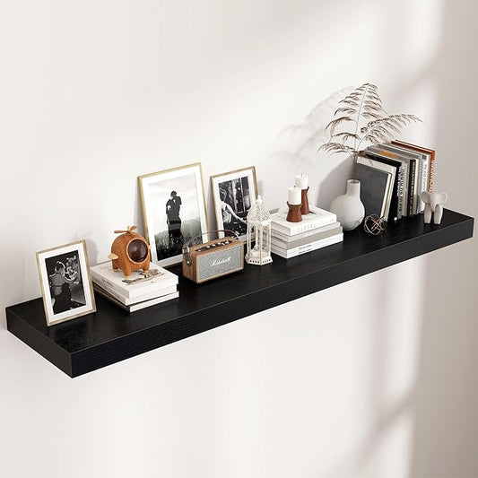Floating Shelves for Wall, 55 Inch Wide x 12 Inch Deep Floating Shelves, Long Wood Floating Wall Shelf Shelves for Living Room Bathroom Bedroom Kitchen Home - (Black, 55" W x 12" D x 2" H)