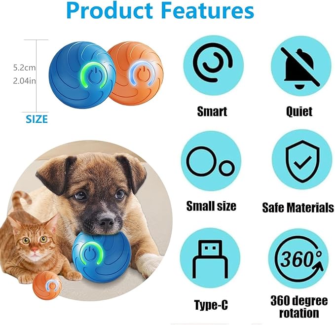 Smart jumping ball for dogs & Cats Duraspin Dog Bouncing Ball Random Path Electric Automatic Moving and Rolling Pets Toy Interactive Jumping Vibrating Bouncing Balls for Puppy Toys（1Pack，Orange）