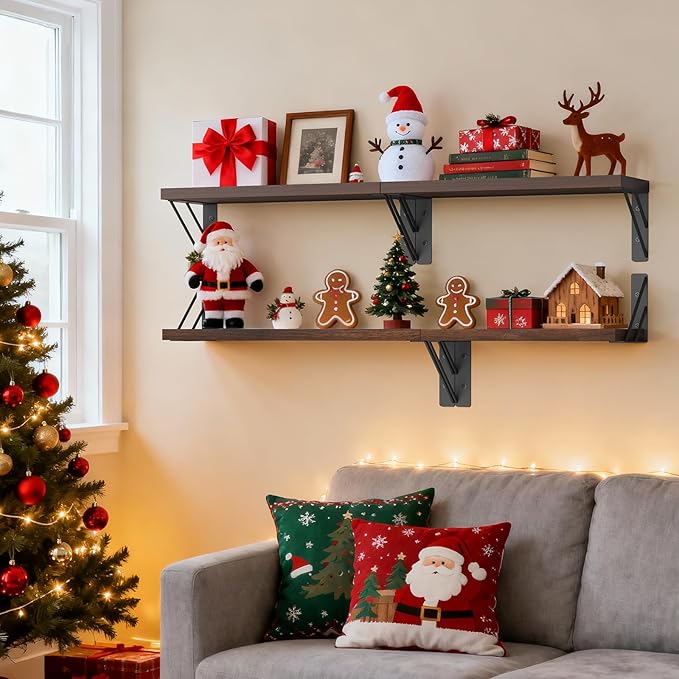 BAYKA Floating Shelves for Wall, Book Shelf for Bedroom, Wall Decor Shelves for Living Room Kitchen, Wood Floating Shelf for Home Decor, Corner Shelf for Bathroom, Office(Dark Brown,Set of 3)