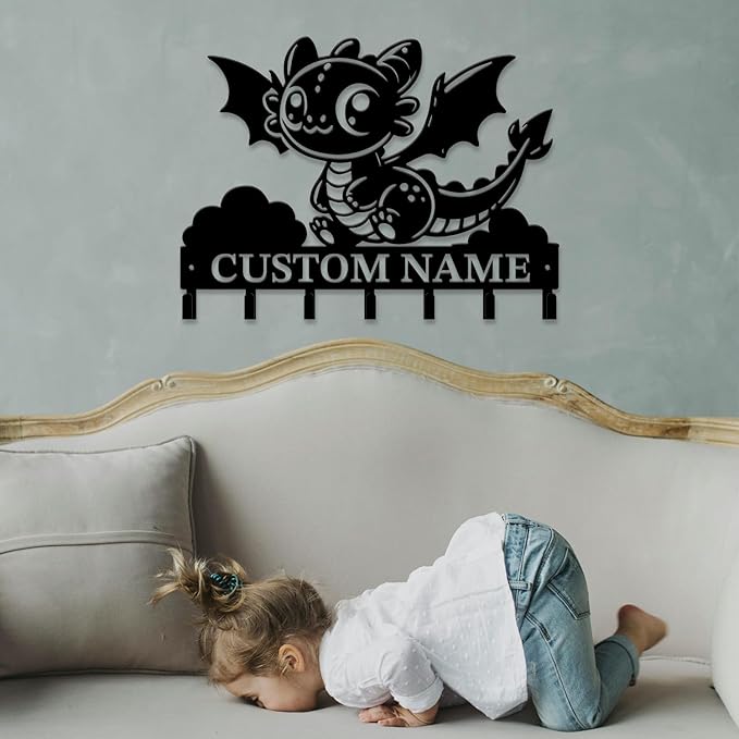 Personalized Evil Dragons Keys Hooks,Custom Name Metal Dragons Art Keys Hooks,Metal Dragons Lover Wall Home Storage Decorative Keys Hooks,Key Holder Hooks for Wall (Style H)