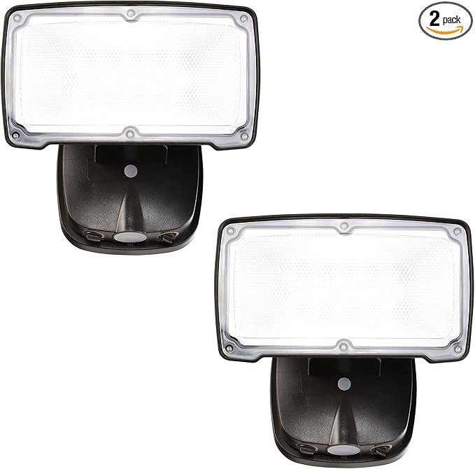 26W Flood Lights Outdoor, Integrated LED Security Light Fixture with 1 Adjustable Head, Adjustable Brightness and Color, Dusk to Dawn Exterior LED Outdoor Light for Garage Yard Porch 2-Pack (Bronze)