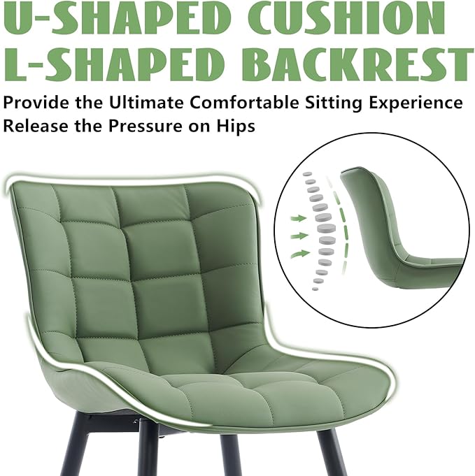 YOUTASTE Olive Green Dining Chairs Set of 2 PU Leather Upholstered Modern Armless Dining Room Chair with Back Metal Legs Kitchen Dinner Accent Guest Chairs for Vanity Reception Waiting Room