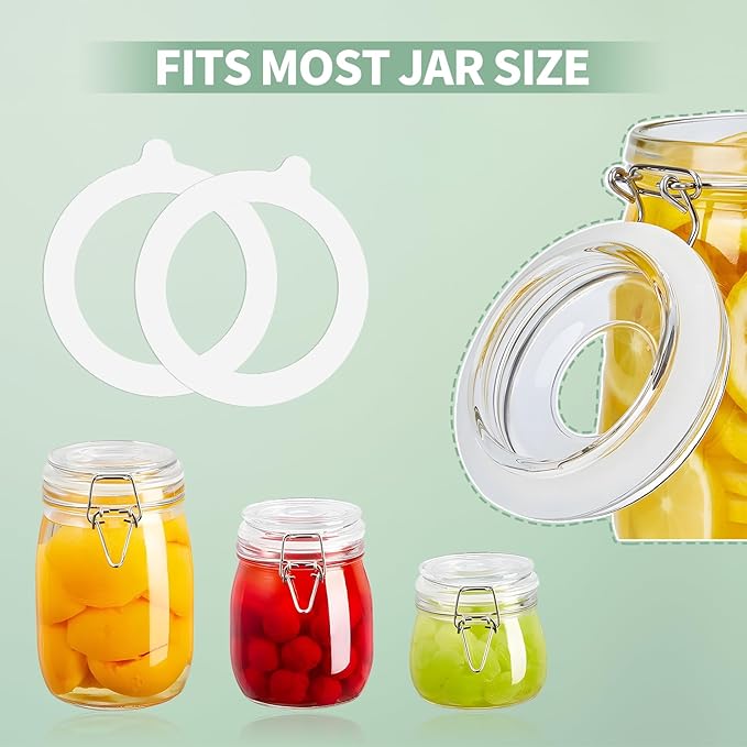 8PCS Rubber Seals for Glass Jars, Airtight Silicone Replacement Gasket,Food-Grade Silicone Gaskets (3.75" Diameter,Fits Mason Jars),Leakproof,Airtight Rings for Food Storage,Canning(White)