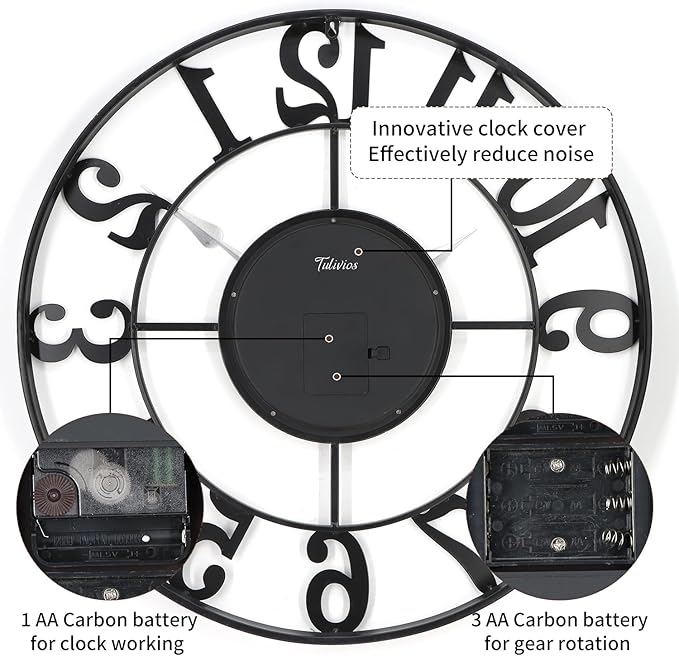 29 Inch Large Wall Clocks for Living Room Decor with Moving Gears,Large Wall Clock Industrial Steampunk,Oversized Metal Analog Wall Clocks for Farmhouse Home Battery Operated