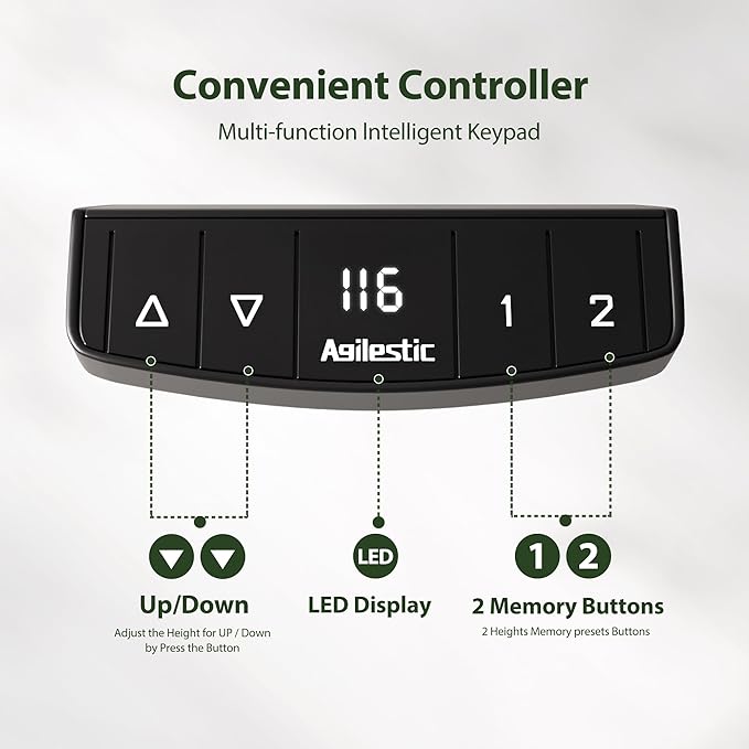 Agilestic Electric Standing Desk with 2 Drawers and Keyboard Tray, 48 x 23 Inches Ergonomic Adjustable Height Desk with Storage, Sit Stand Computer Workstation, White