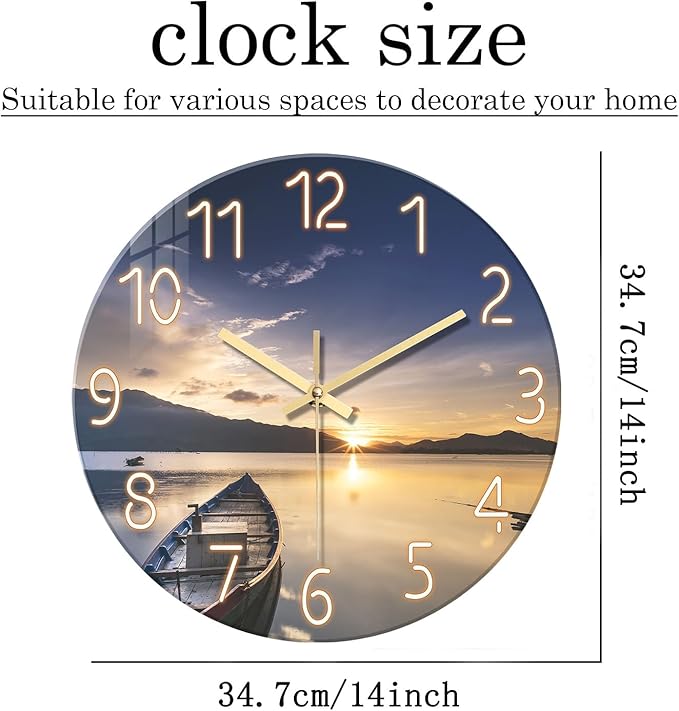 Sunset Clocks Wall for Bedroom Silent Wall Clock Non Ticking Decorative Wall Clocks Battery Operated 14 Inch