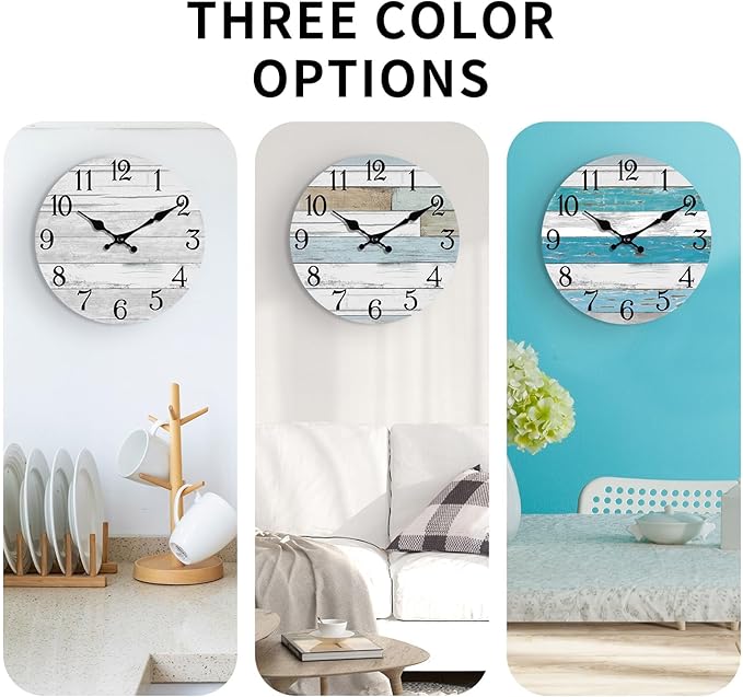 Wall Clock Battery Operated 12 Inch Silent Non Ticking Coastal Design Country Rustic Retro Decorative for Bathroom Kitchen Living Room Bedroom