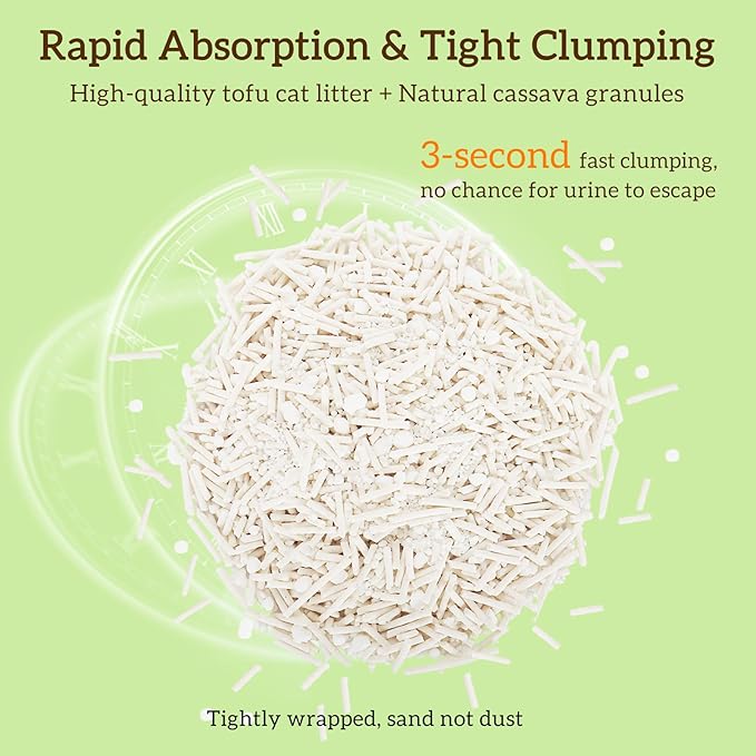 Non-Stick Box Tofu Cassava Cat Litter, 2Pack Ultra Clumping Low Tracking Kitty Litter, Natural Biodegradable Litter, Plant Odor Control, Low Dust Easy to Scoop, Light Color for Health Tracking,18Lb