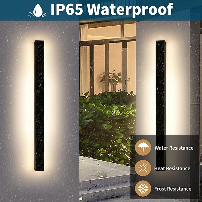 2 Pack 57inch Outdoor Wall Lighting Fixtures, 3000K-6000K Modern Dimmable LED Wall Sconce with Remote Control, IP65 Waterproof, Exterior Linear Wall Light for Yard, House, Patio, Garden