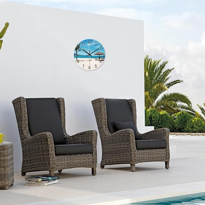 XFM Beach Wall Clock 14 Inch Silent Wall Clocks Battery Operated Blue Tropical Hawaii Coastal Wall Clock for Living Room Bedroom Home Office Decor