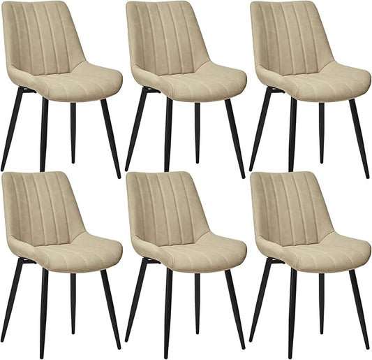 Dining Chairs Set of 6, Faux Leather Modern Linear Design Dining Chair with Metal Legs, 16.9" Seat Width Chair for Kitchen, Lounge, Reception Room, Restaurant, Commercial (Beige)