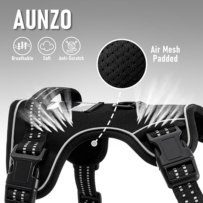 Dog Harness Medium Sized Dog, No Pull Pet Harness with Metal Front Clip Control, Adjustable Dog Vest for Easy Walking, Breathable Oxford Material, Reflective Strips, Black, M