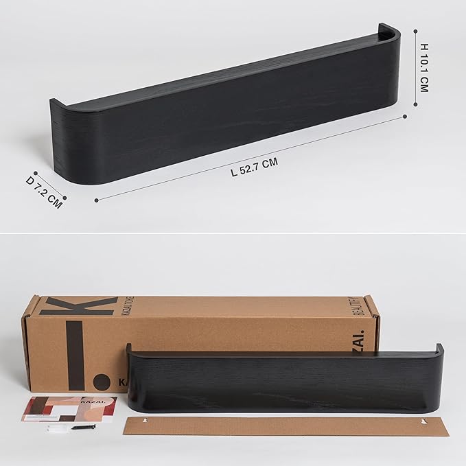 Kazai. Wall-Mounted Coat Rack 'Toke' - Modern Design Coat Rack with Hidden Wall Hooks - Solid Wood Veneer Panel Coat Hanger - Oak, Black