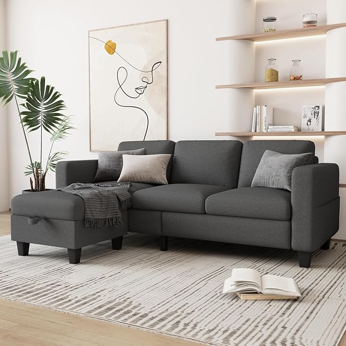 Sectional Couches for Living Room, 78" L Shaped Sofa 3 Seat Modern Couch with Storage Ottoman Convertible Couches for Small Space, Living Room, Bedroom, Apartment and Office
