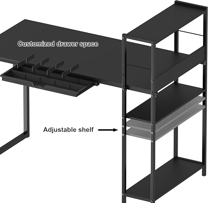 SHW 46-Inch Home Office Mission Computer Desk with Side Shelf and Drawer, Black