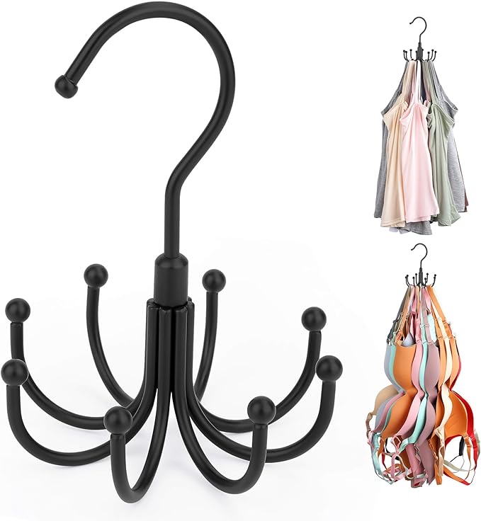 ZEDODIER Tank Top Hanger, 2 Pack Rotatable Bra Organzier for Closet, Max 48 Storage Capacity Sport Bras Holder, Metal Space Saving Closet Organizers and Storage, Black