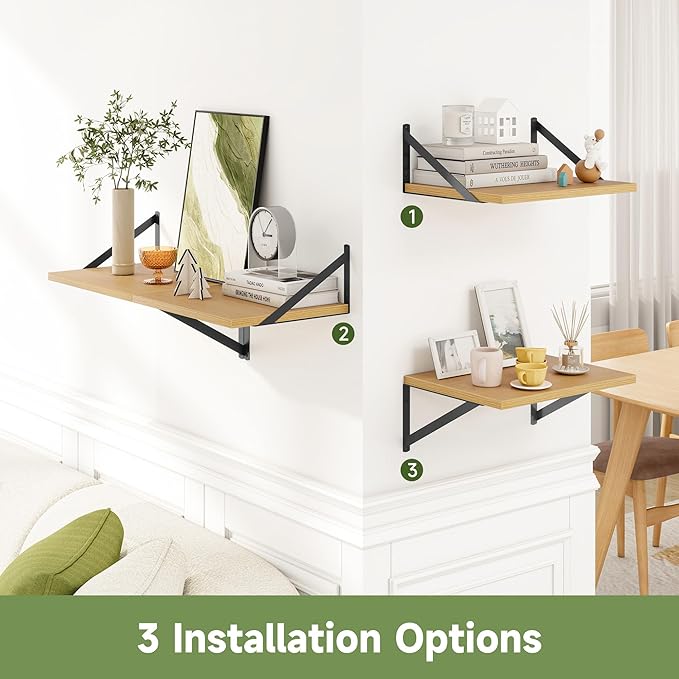 Heimlove 12 Inch Deep Floating Shelves for Wall, 16W x 12D Wide Floating Shelves Heavy Duty Wall Mounted Shelves, Wood Shelves for Living Room Bedroom Bathroom Kitchen- Set of 4