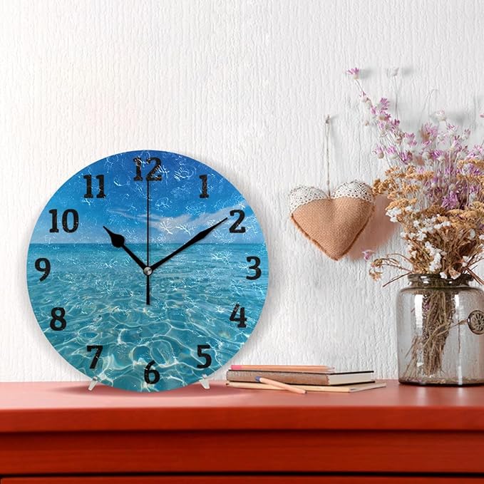 Wall Clock Blue Sky and Sea Silent Non Ticking Wall Clock Decorative Battery Operated Wall Clocks for Home Kitchen Bedroom Living Room Office