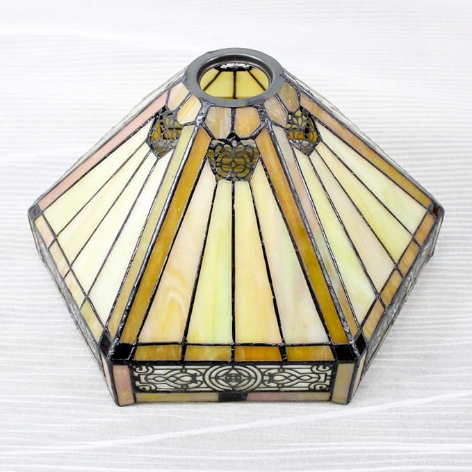 WERFACTORY Tiffany Floor Lamp Yellow Hexagon Stained Glass Mission Light 12X12X71 Inches Torchiere Standing Corner Torch Uplight Decor Bedroom Living Room Home Office S011 Series