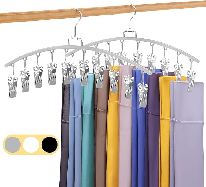 2 Pack Legging Organizer for Closet 360° Swivel, Metal Gym Clothes Organizer w/20 Clips Holds 20 Leggings, Hangers Space Saving, Closet Organizers and Storage, Room Organization Essentials, Grey