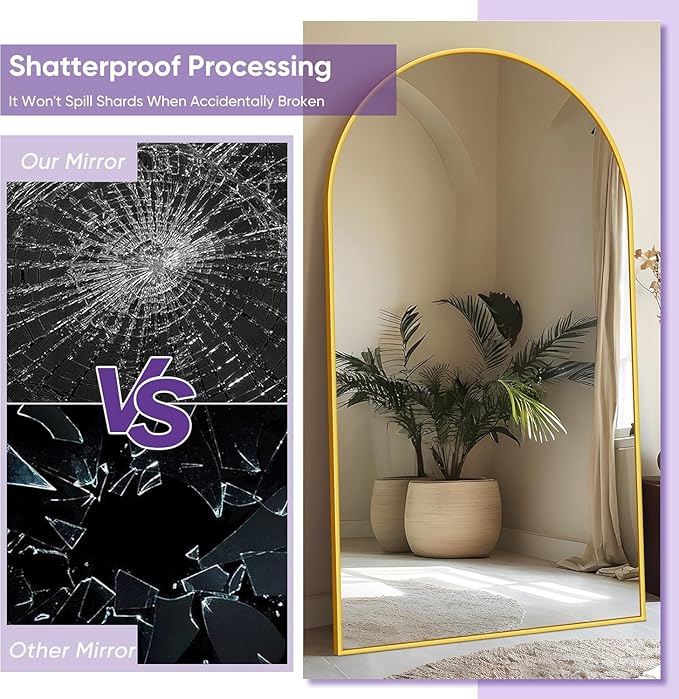 Full Length Mirror, 83"x44" Floor Mirror Freestanding, Oversized Floor Standing Full Body Mirror with Stand for Bedroom, Hanging Mounted for Living Room Cloakroom, Gold, Arched