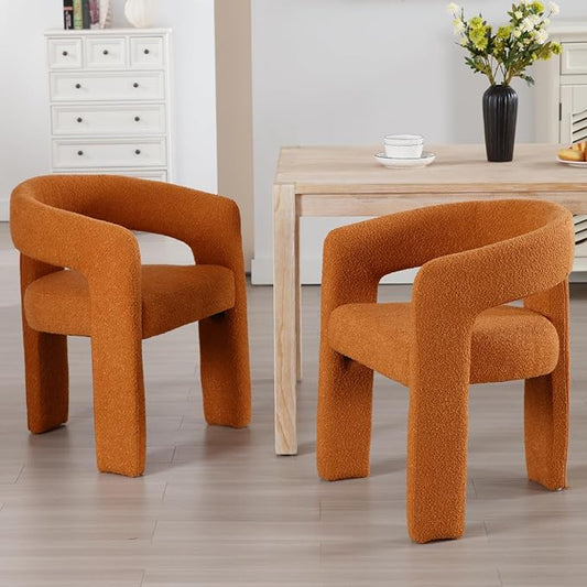 Modern Sherpa Dining Chairs Set of 2, Upholstered Barrel Chairs with Arms Comfy Accent Side Chairs for Living Room/Dining Room/Reception, Terra Cotta