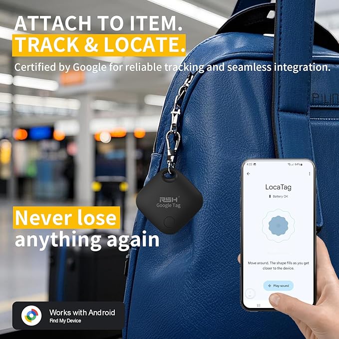 Air Tracker Tag 4 Pack for Android Luggage Tracker Tags Works with Google Find Hub, Bluetooth Tracker Smart Key Finder and Item Locator for Luggage, Backpack, Suitcases, Replaceable Battery
