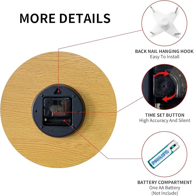 HYLANDA Wall Clock, 10 Inch Wall Clocks Battery Operated Silent Non Ticking, Country Wooden Clocks Farmhous Clock for Bathroom, Living Room, Kitchen, Bedrooms (Gray)