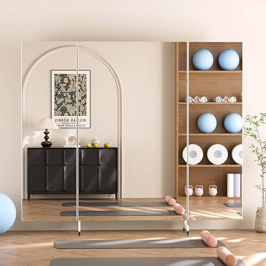 brisafe Full Length Mirror with 360° Wheels, 87"x71" Foldable Floor Mirror with Nano-Tech Shatterproof Film - Ultra-Large Mobile Mirror for Home Gym, Dance Studio & Commercial Spaces (White)