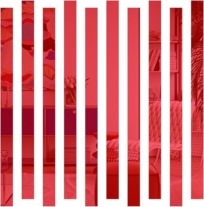 10Pcs DIY Striped Mirror Stickers 1.96" Wide Self Adhesive Removable Long Acrylic Frameless Mirror Sheets for Home Living Room Bedroom DIY Decor (Red)