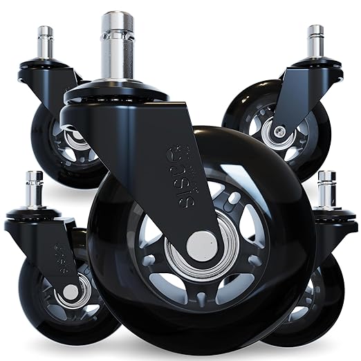 The Office Oasis Original Rollerblade Office Chair Wheels (As Seen On PBS) - Smooth & Quiet Casters - Safe for Hardwood Floors & Carpet - Easy Installation with Universal Fit - Set of 5 - Black