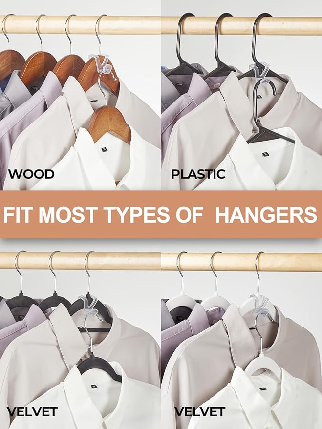 HOUSE DAY Space Saving Hangers 100 Pack, Clear Clothes Hanger Connector Hooks, Heavy Duty Hangers Space Saver, Premium College Dorm Room Essentials, Closet Organizers and Storage