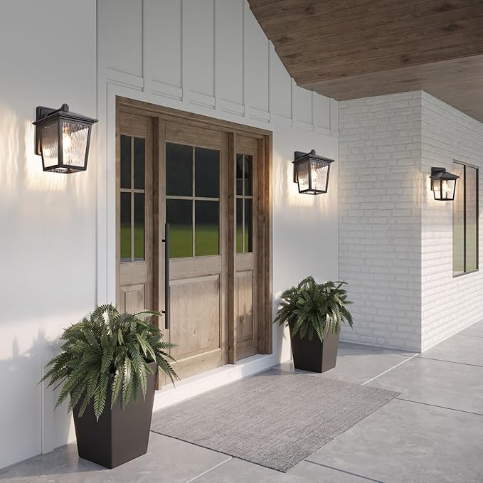 Wall Light, Exterior Waterproof Sconce in Black, Anti-Rust Light Fixture with Water Glass, Modern Outdoor Lantern for House Balcony Entryway Garage