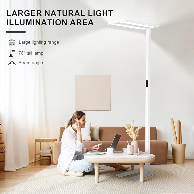 STERREN 76'' Motion Sensor Floor Lamp, 105W Modern LED Floor Lamp, Smart Full-Spectrum Office Standing Lamp, 8400LM Bright Reading Lamp for Study Room,Living Room,Bedroom, 2700K-5000K Dimmable