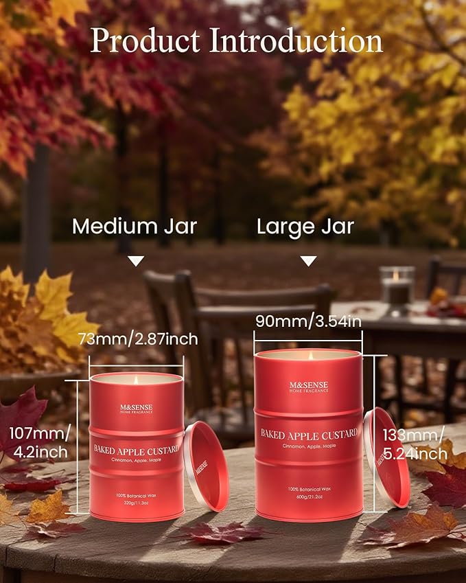 M&SENSE Baked Apple Scented Candles Christmas Decor,Natural Non Toxic,Christmas Candle for Stress Relief Meditation Relaxing, Housewarming Gifts for Women Men, 11.3oz 70 Hour Long Burning