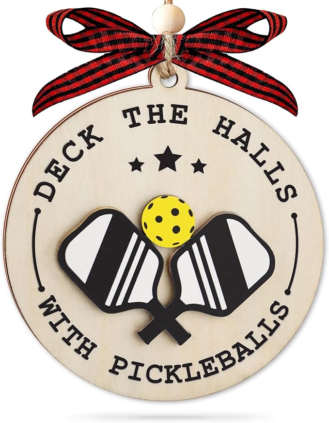 2 Layer Pickleball Christmas Ornament - Pickle Ball Ornaments for Christmas Tree - Pickleball Gifts for Women, Men Players - Sport Ornament 2025 - Pickle Ball Gifts - Deck The Halls with Pickleballs