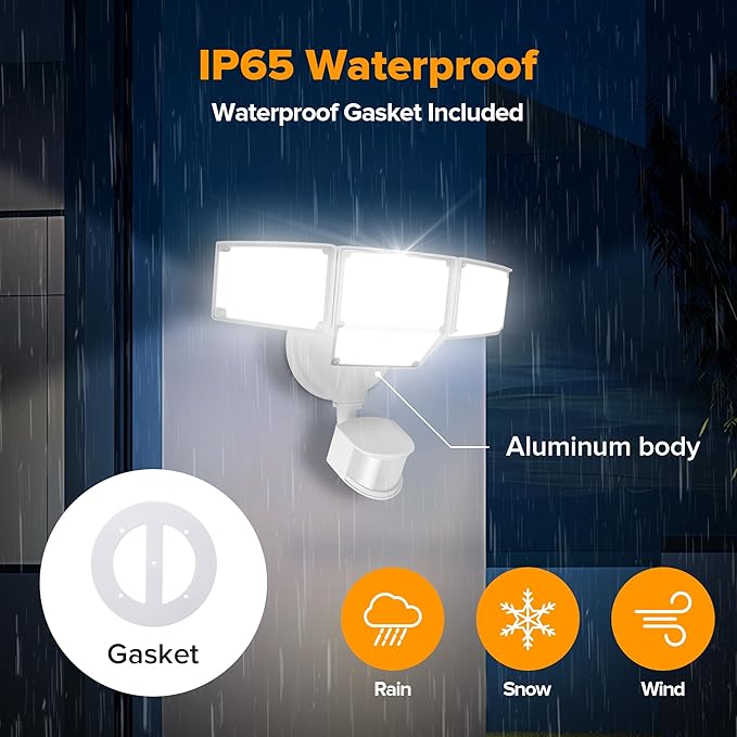 LUTEC 80W 9000LM LED Security Lights Motion Sensor Outdoor Lights, 4 Head LED Flood Lights Outdoor 5000K Daylight, IP65 Waterproof, Motion Detected Lights for Outside, Garage, Yard (White) - 2 Pack
