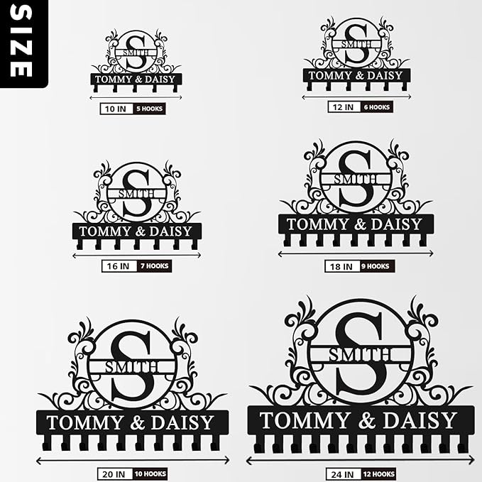 Personalized Metal Key Holder Wall Mount with Family Name Custom Key Hooks Wall Mounted Key Hooks Monogram Name Decor for Kitchen Entryway Hallway Office Doorway