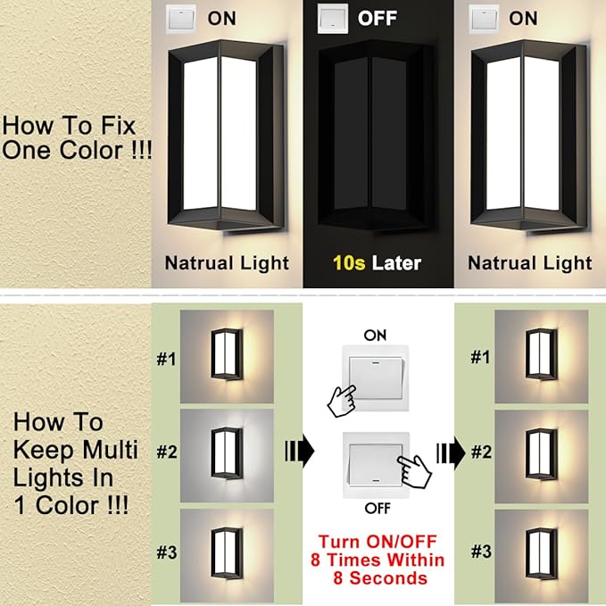 Sytmhoe Outdoor Wall Lights,2Packs Exterior Light Fixture,LED Wall Sconce 3-Color-Changeable Wall Mounted Lamps,Matte Black Porch&Patio Light Outdoor,IP65 Waterproof for Hallway Stairs Gardens