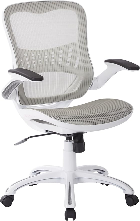 Office Star Ventilated Manager's Office Desk Chair with Breathable Mesh Seat and Back, White Base, White