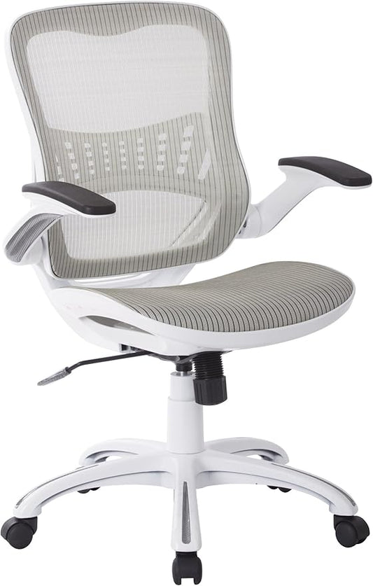 Office Star Ventilated Manager's Office Desk Chair with Breathable Mesh Seat and Back, White Base, White