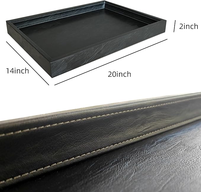 20 * 14 inches High-End Light Luxury Leather Rectangle Oversized Service Tray for Ottoman Tray, Coffee, Food, Family Dinner, Picnic, Party Essentials (Black, 20 * 14 inch)