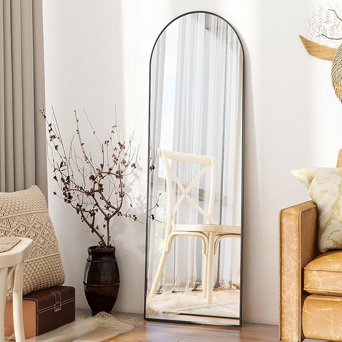 BEAUTYPEAK Arch Mirror Full Length, 59"x16" Wall Mirrors, Full Body Floor Mirror Aluminum Alloy Frame, Suitable for Bedroom, Dressing Room, Black