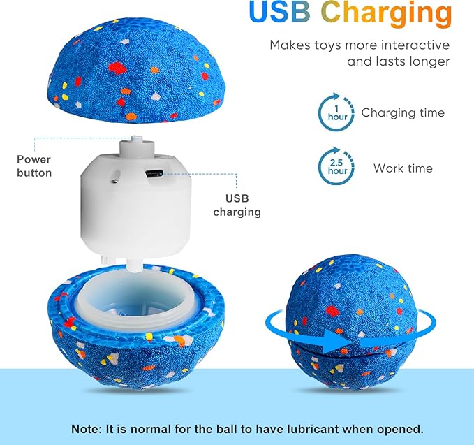 Interactive Dog Toys Ball, Automatic Moving, Bouncing Chew Toys, E-TPU Material, Suitable for Large and Medium-Sized Dogs, Used for Boredom Relief and Daily Training, USB Rechargeable (BVitality Blue)