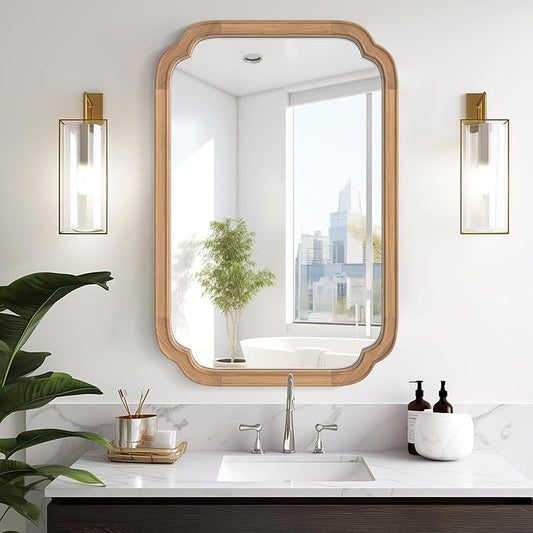 HOMECOOKIN Wood Bathroom Mirrors for Wall Mounted, 20" x 30" Rustic Wood Frame Wall Mirrors Decorative for Living Room or Bedroom Vanity Mirror (DH) A