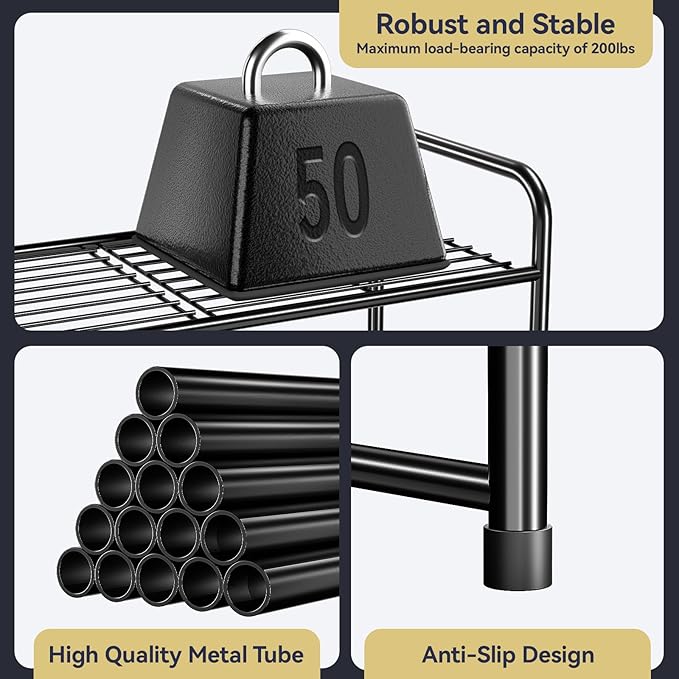 Stackable Shoe Rack, 4 Tier Closet Metal Shoe Organizer for Storage Shelf for Entryway, Bedroom, Holds up to 20 Pairs Shoes, Black