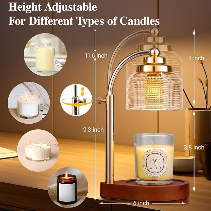 Candle Warmer Lamp Remote Control, Timer and Dimmer, Birthday Gifts for Women Mom Sister, House Warming Gifts Vintage Home Decor, Adjustable Height Wax Melt Warmer for Jar Candles with 2 Bulbs